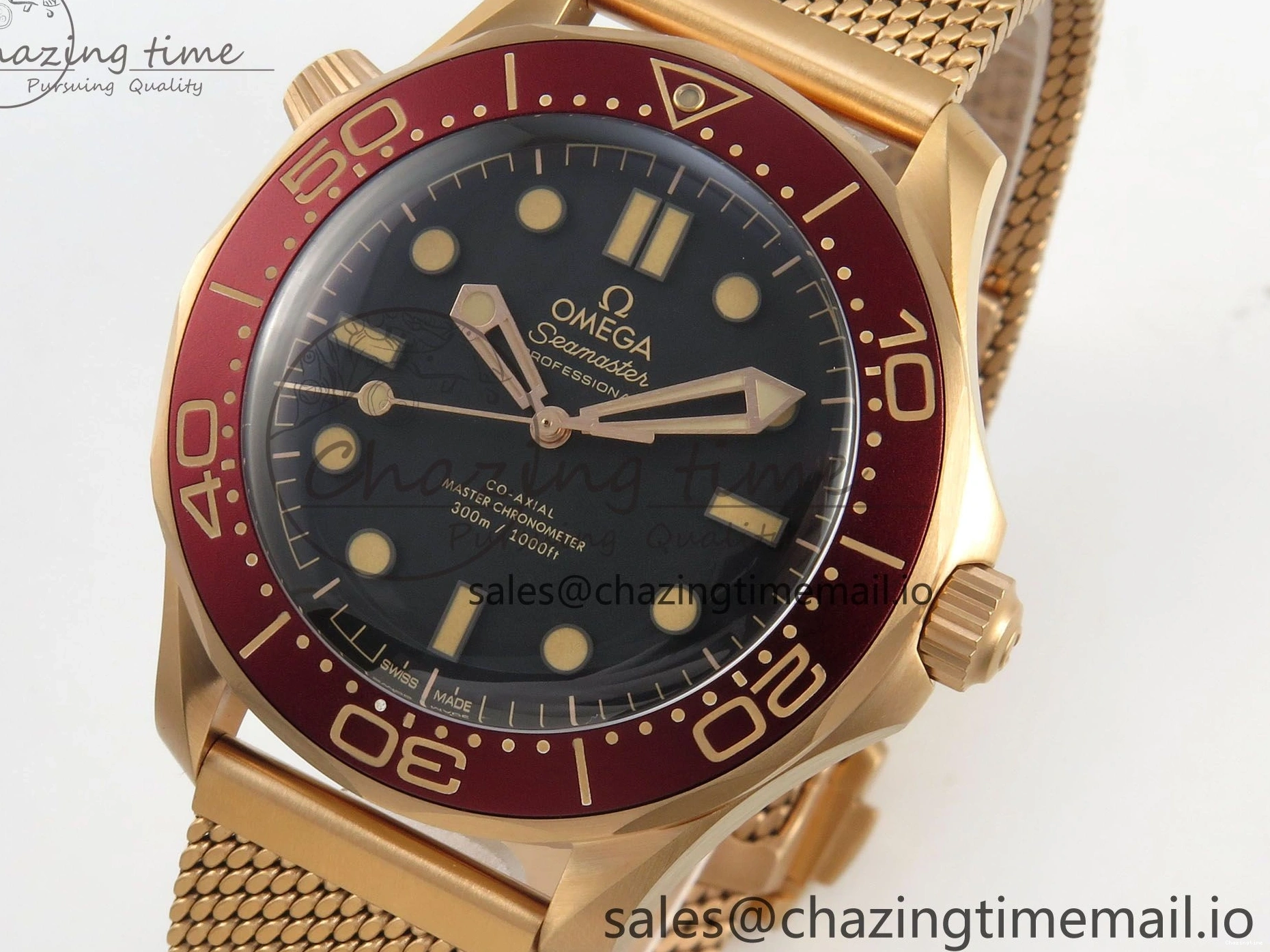 0322 Stylish Seamaster 300M Diver Rose Gold VSF 1:1 Best Edition Black Dial on Mesh Bracelet A 7662